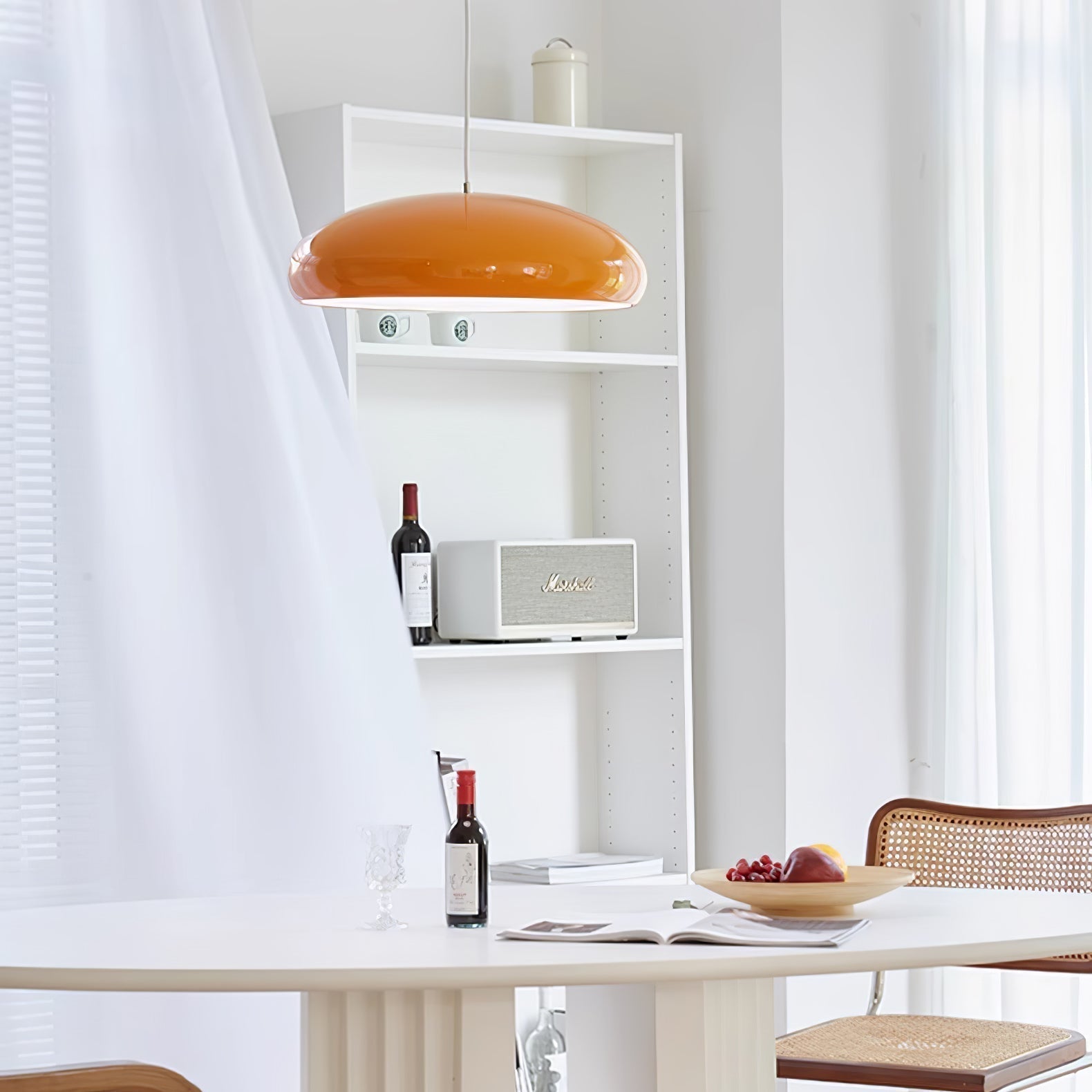 Pangen Modern Glossy Aluminum Dome Pendant Light 60cm Polycarbonate Diffuser Ceiling Fixture