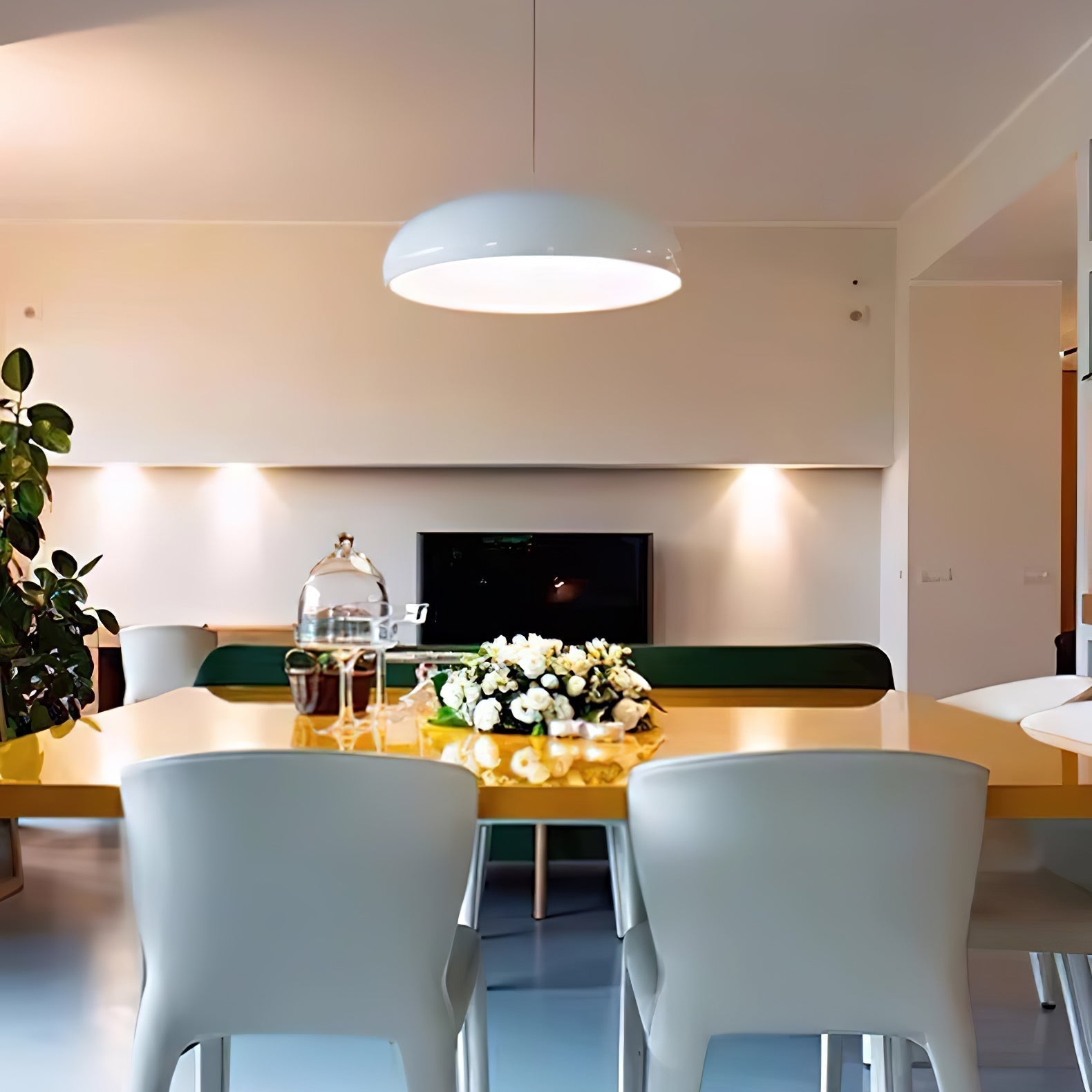 Pangen Modern Glossy Aluminum Dome Pendant Light 60cm Polycarbonate Diffuser Ceiling Fixture