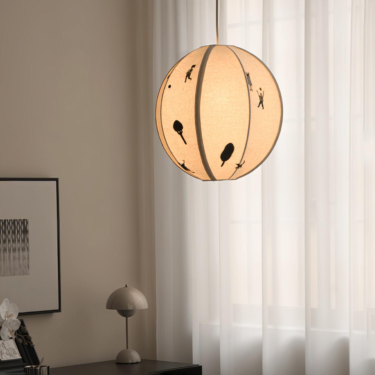 Park Scene Embroidered White Fabric Textile Pendant Light for Bedroom and Dining Areas