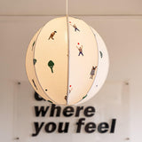 Park Scene Embroidered White Fabric Textile Pendant Light for Bedroom and Dining Areas