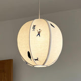 Park Scene Embroidered White Fabric Textile Pendant Light for Bedroom and Dining Areas