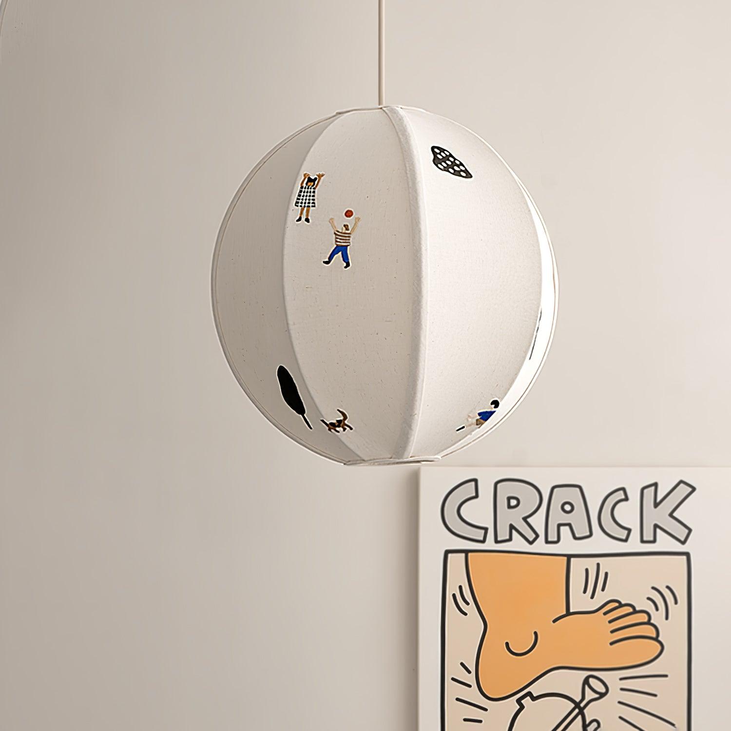Park Scene Embroidered White Fabric Textile Pendant Light for Bedroom and Dining Areas