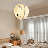 Park Scene Embroidered White Fabric Textile Pendant Light for Bedroom and Dining Areas
