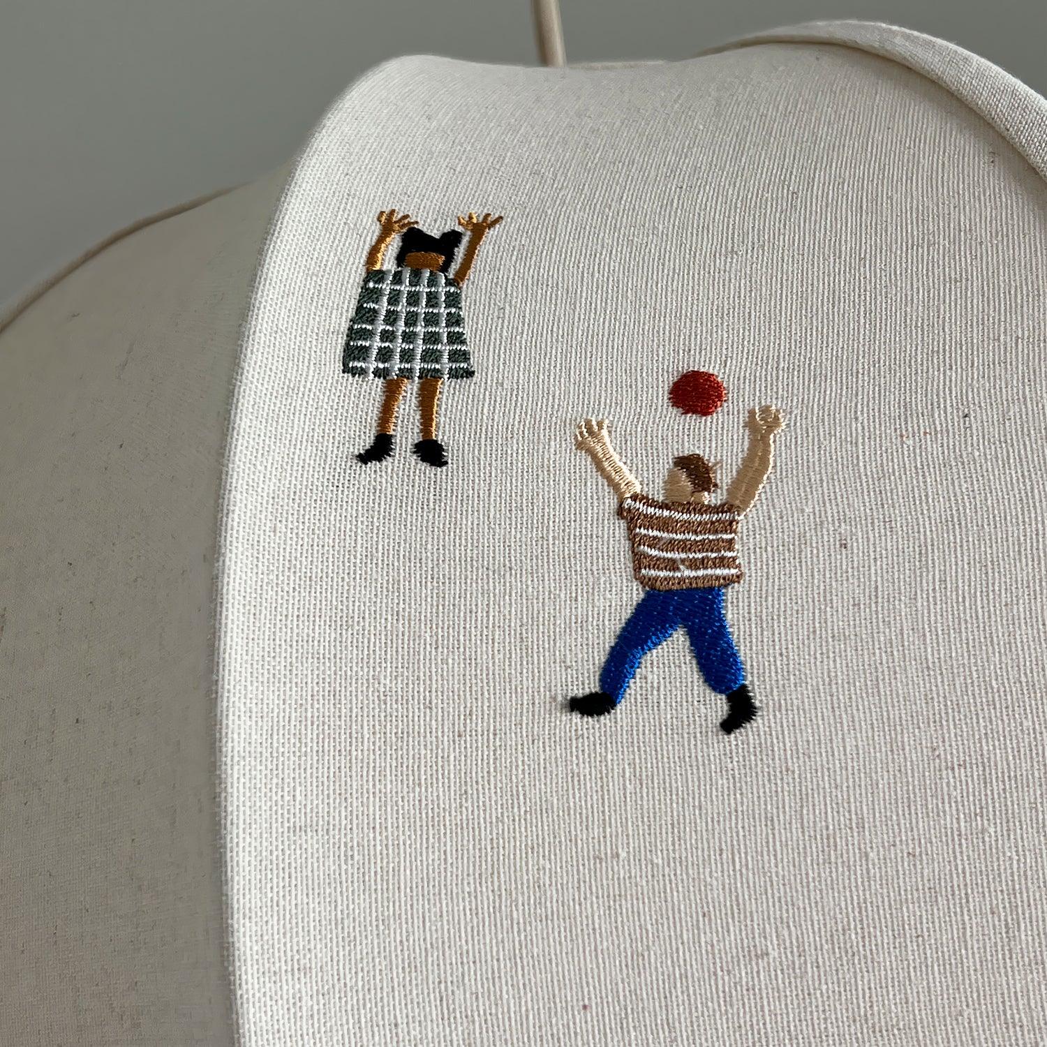 Park Scene Embroidered White Fabric Textile Pendant Light for Bedroom and Dining Areas