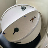 Park Scene Embroidered White Fabric Textile Pendant Light for Bedroom and Dining Areas