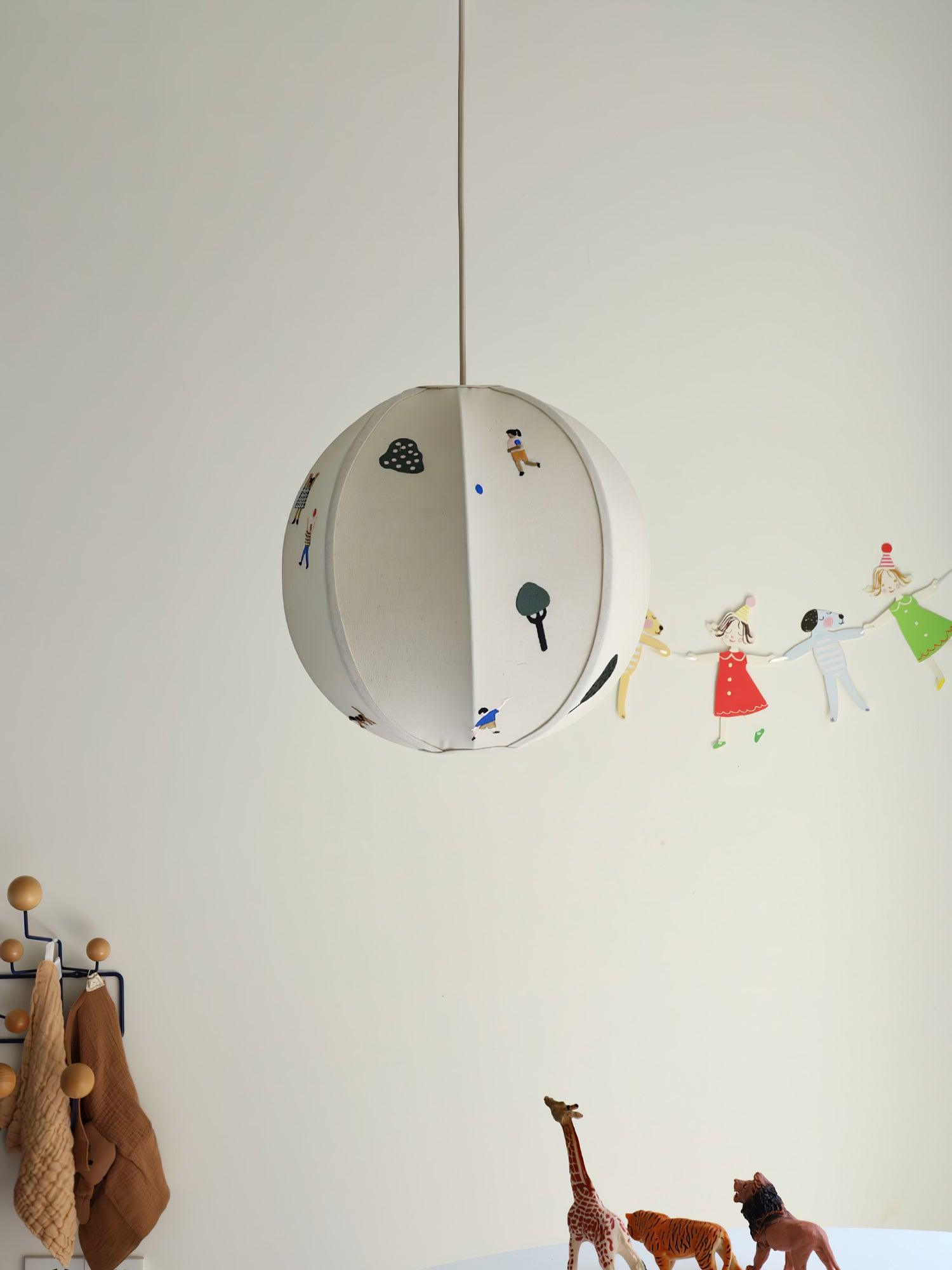 Park Scene Embroidered White Fabric Textile Pendant Light for Bedroom and Dining Areas