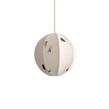 Park Scene Embroidered White Fabric Textile Pendant Light for Bedroom and Dining Areas