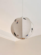 Park Scene Embroidered White Fabric Textile Pendant Light for Bedroom and Dining Areas