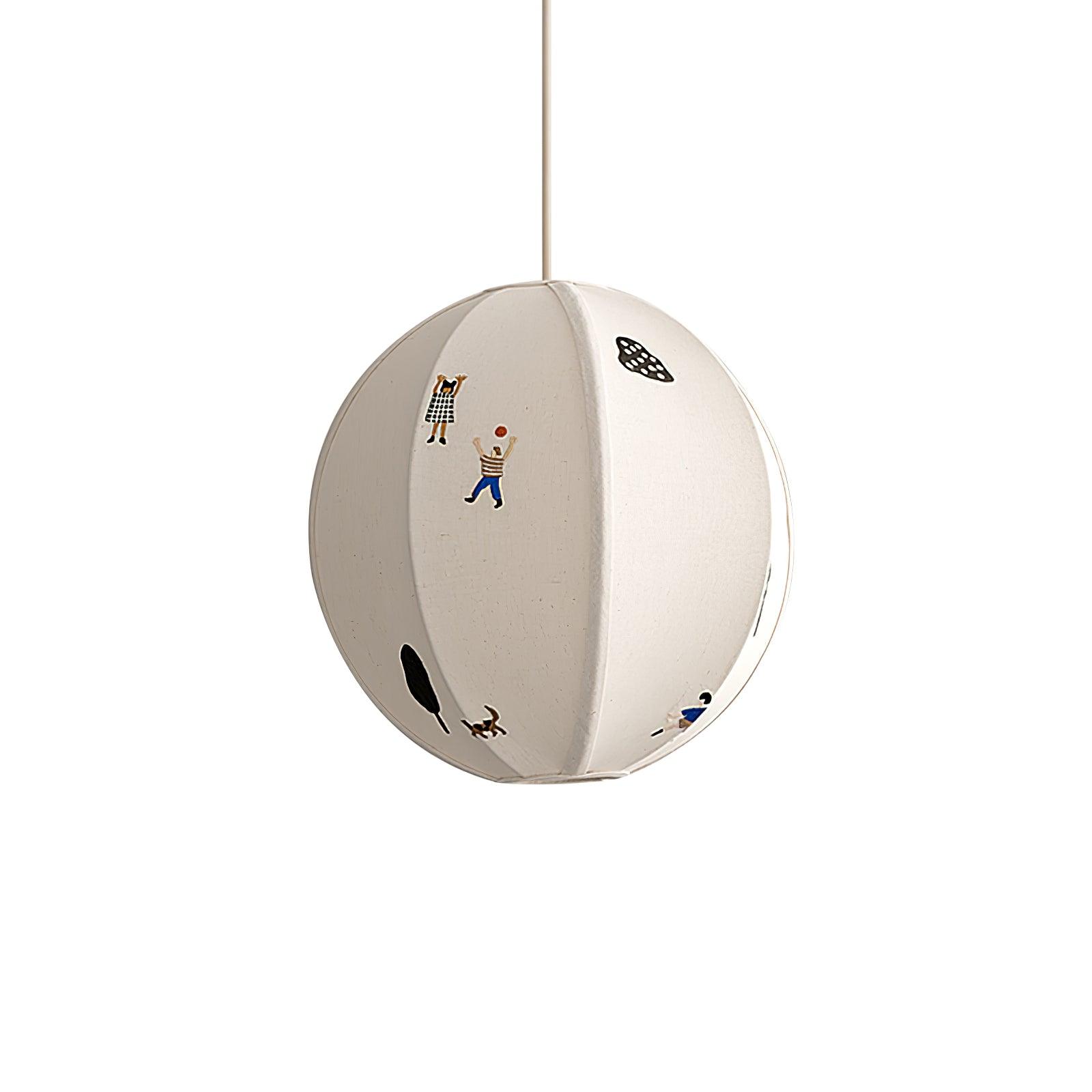 Park Scene Embroidered White Fabric Textile Pendant Light for Bedroom and Dining Areas