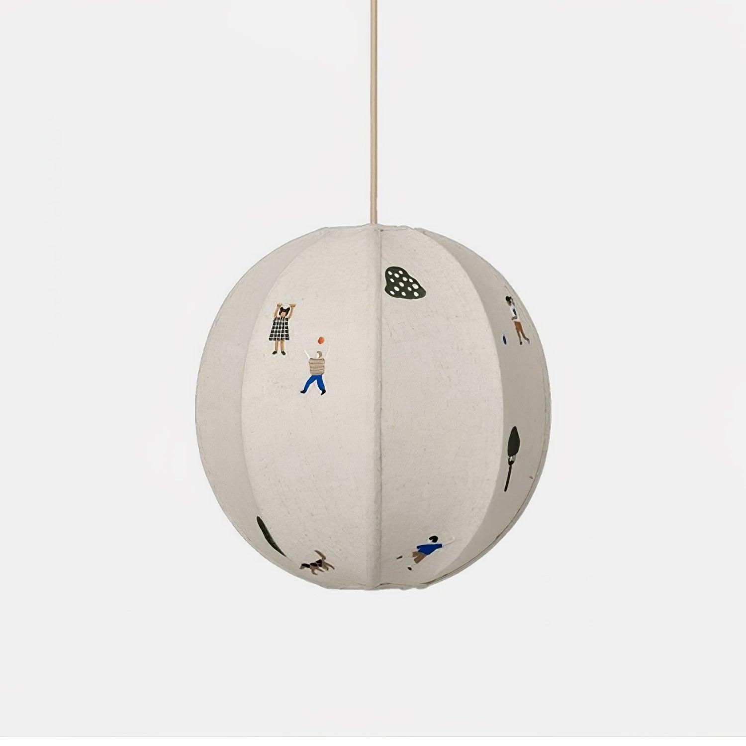 Park Scene Embroidered White Fabric Textile Pendant Light for Bedroom and Dining Areas