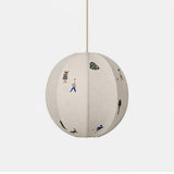 Park Scene Embroidered White Fabric Textile Pendant Light for Bedroom and Dining Areas