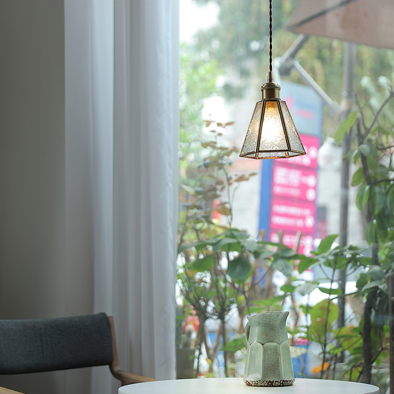 Patterned Frosted Glass Pendant Light with Solid Brass Body for Modern Interior Spaces