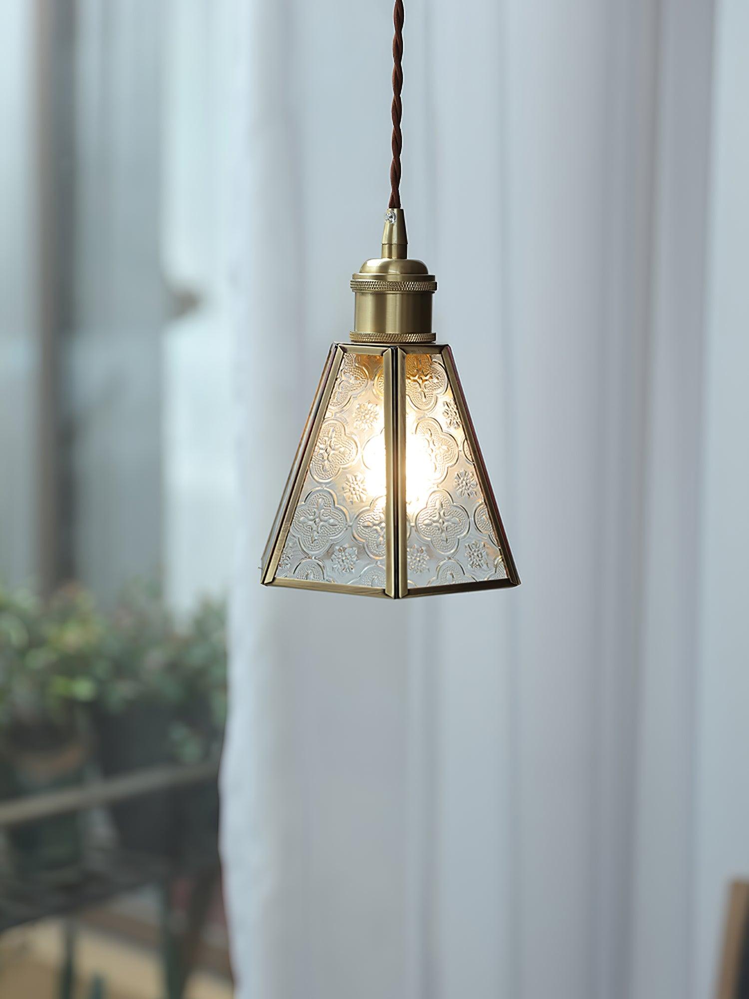 Patterned Frosted Glass Pendant Light with Solid Brass Body for Modern Interior Spaces