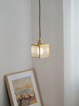 Patterned Frosted Glass Pendant Light with Solid Brass Body for Modern Interior Spaces
