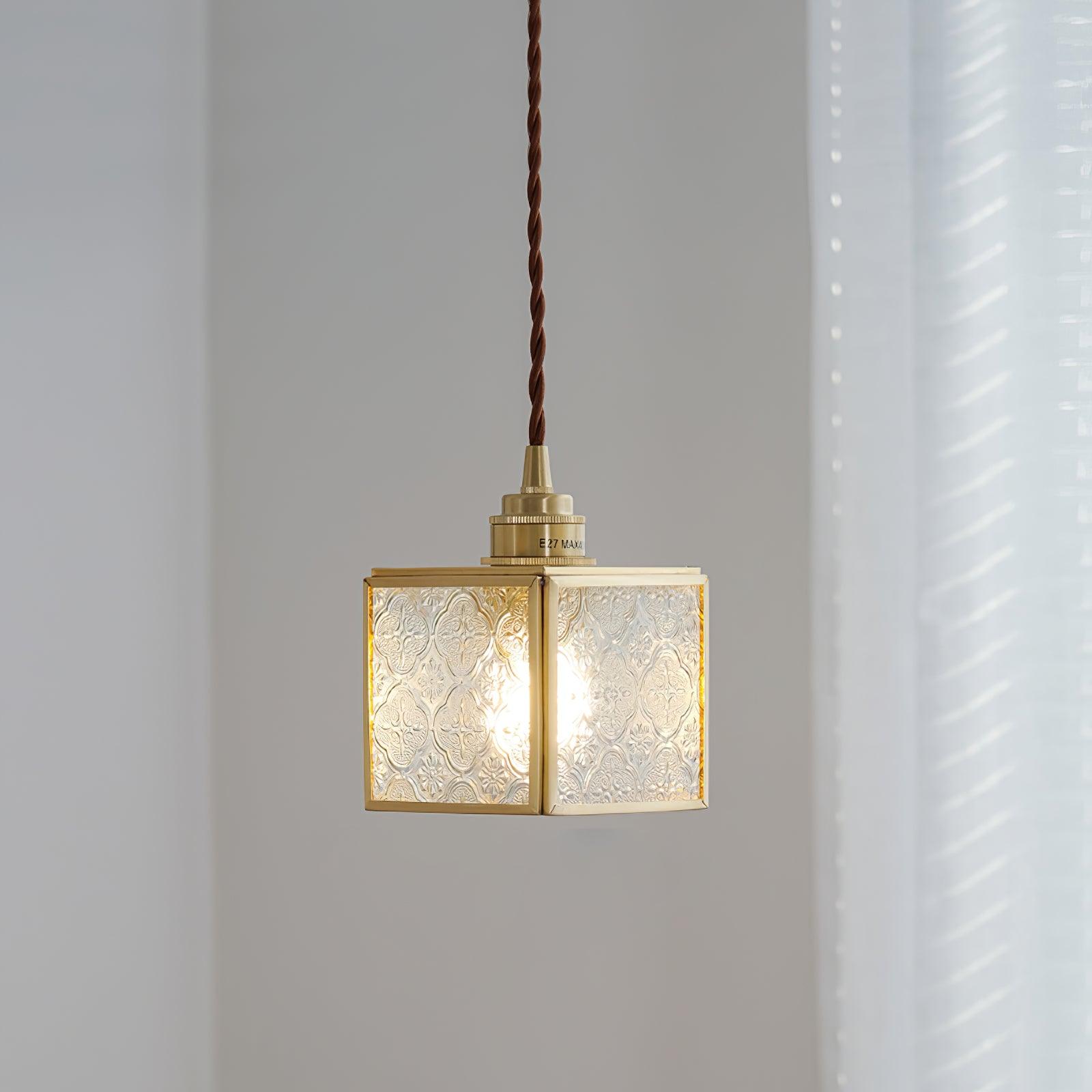 Patterned Frosted Glass Pendant Light with Solid Brass Body for Modern Interior Spaces