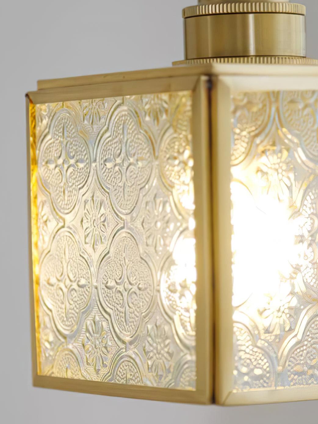 Patterned Frosted Glass Pendant Light with Solid Brass Body for Modern Interior Spaces