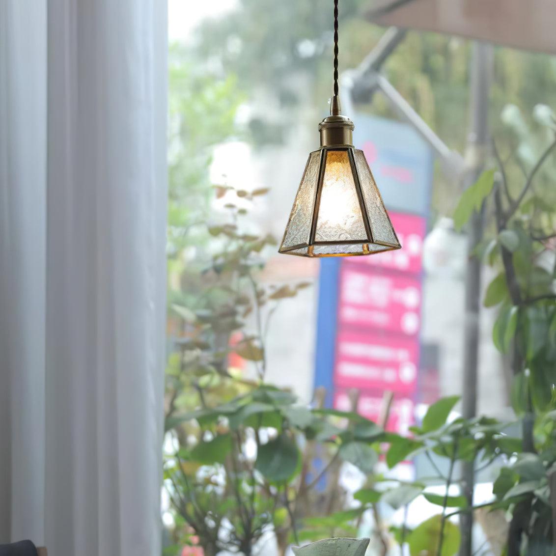 Patterned Frosted Glass Pendant Light with Solid Brass Body for Modern Interior Spaces