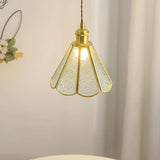 Patterned Frosted Glass Pendant Light with Solid Brass Body for Modern Interior Spaces