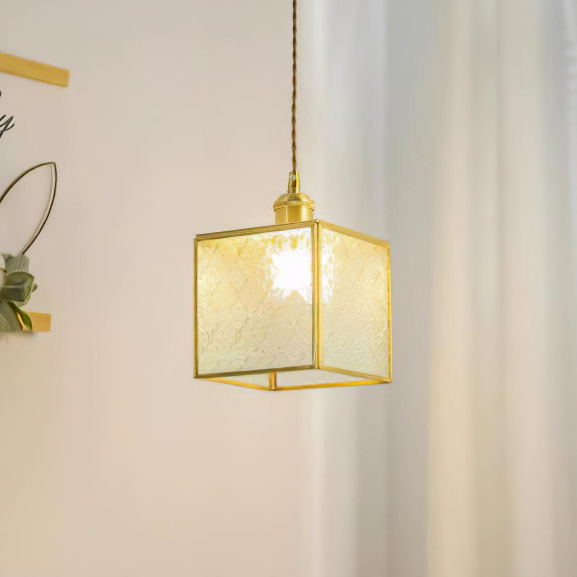 Patterned Frosted Glass Pendant Light with Solid Brass Body for Modern Interior Spaces
