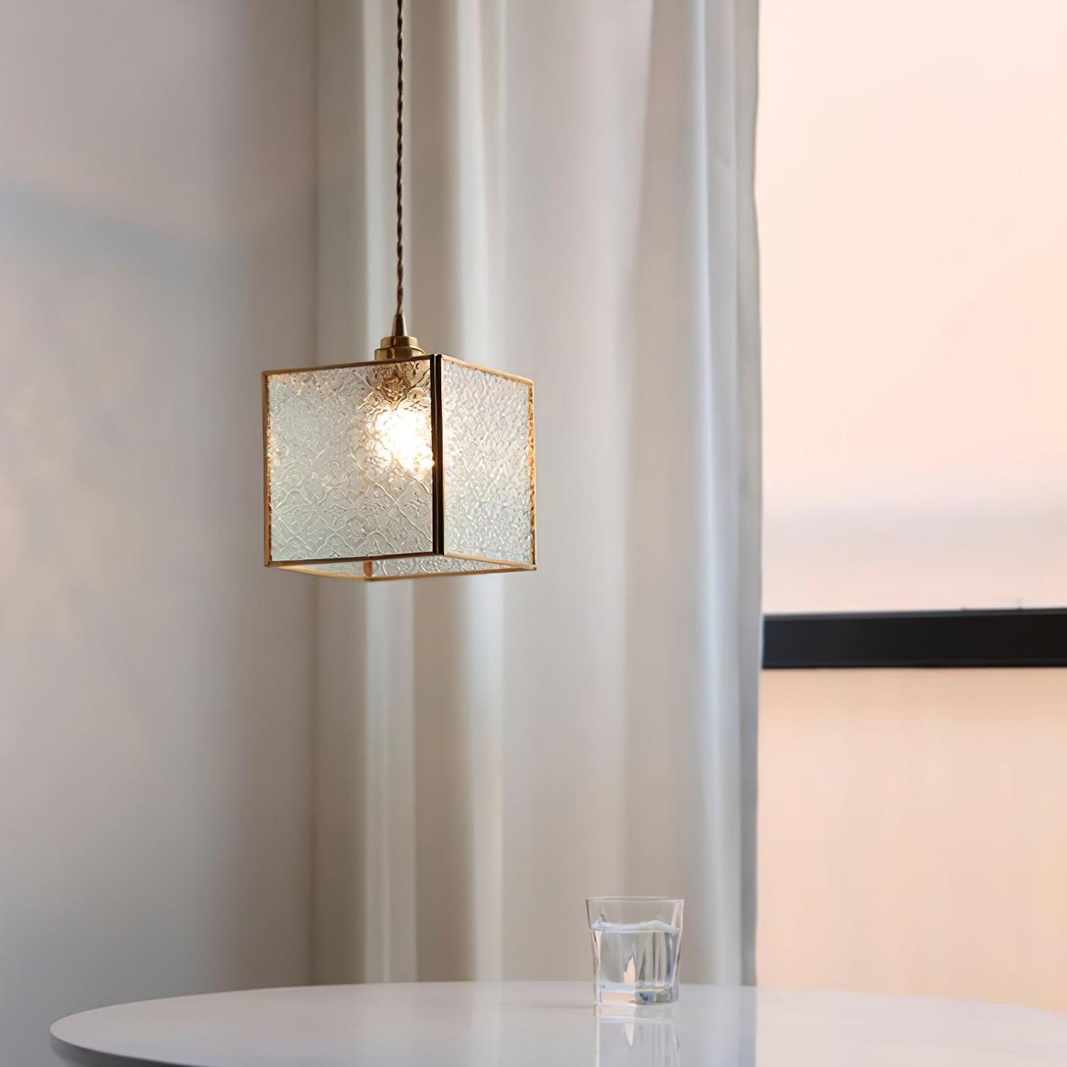 Patterned Frosted Glass Pendant Light with Solid Brass Body for Modern Interior Spaces