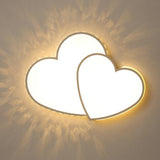 Romantic Gold Double Heart LED Flush Mount Ceiling Light Dimmable Fixture for Bedrooms