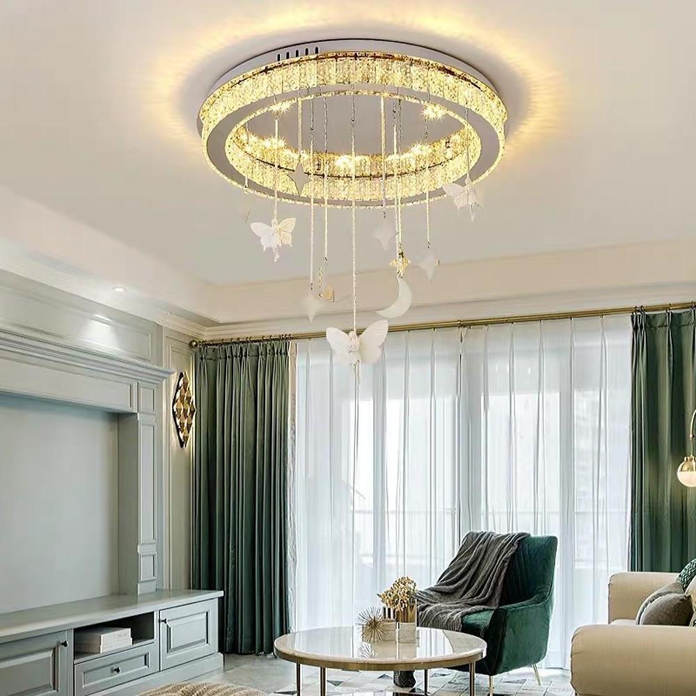 Modern Circular LED Crystal Chandelier Flush Mount Ceiling Light for Luxury Interior Spaces