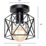 Traditional Black Metal Wire Frame Lantern Outdoor Flush Mount LED Ceiling Light