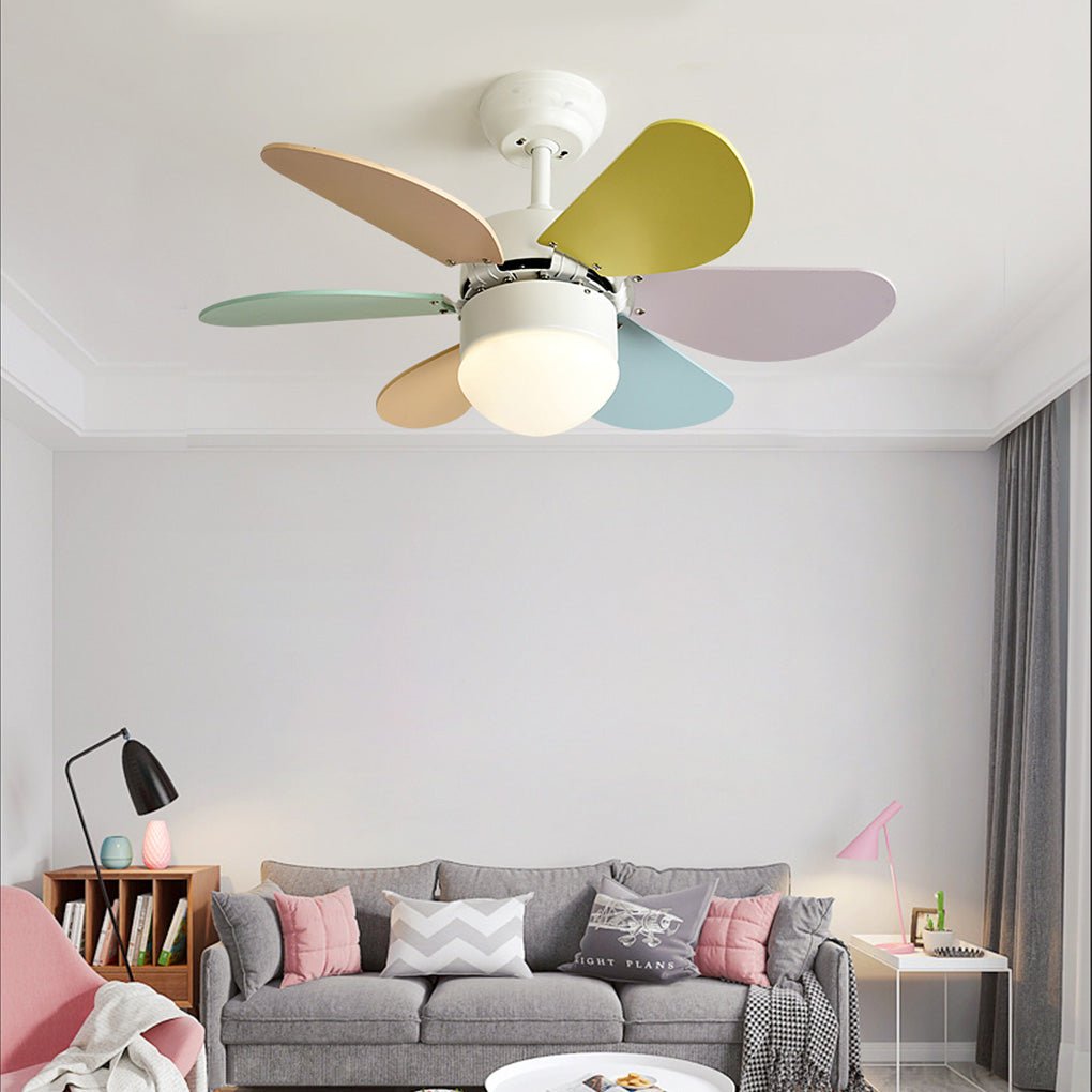 Modern 30 Inch LED Ceiling Fan Light for Kids Room with Silent Motor and Three Speed Dual Control