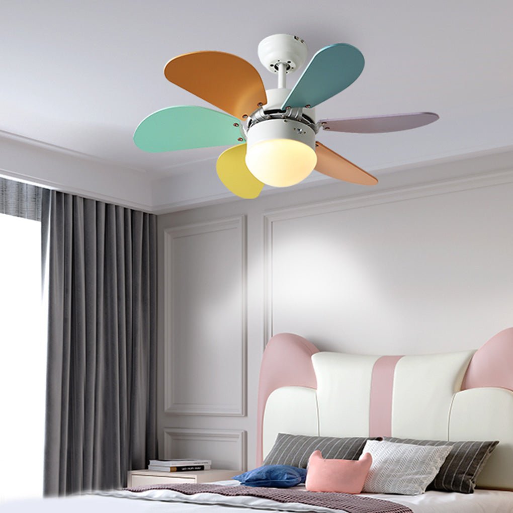 Modern 30 Inch LED Ceiling Fan Light for Kids Room with Silent Motor and Three Speed Dual Control