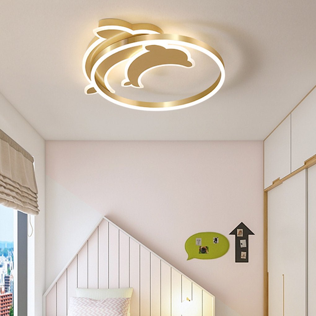 Modern Creative Dolphin LED Ceiling Lamp Three Color Dimmable Flush Mount Light Fixture