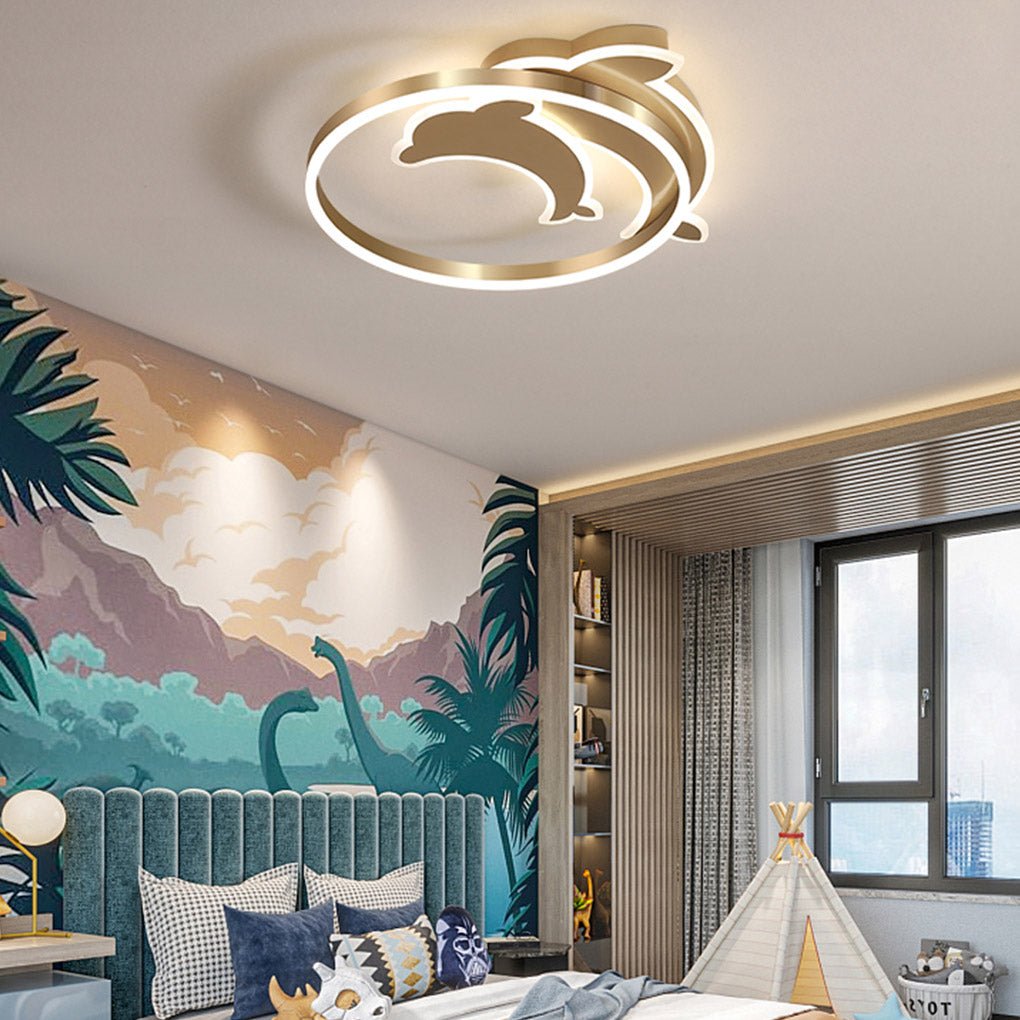 Modern Creative Dolphin LED Ceiling Lamp Three Color Dimmable Flush Mount Light Fixture