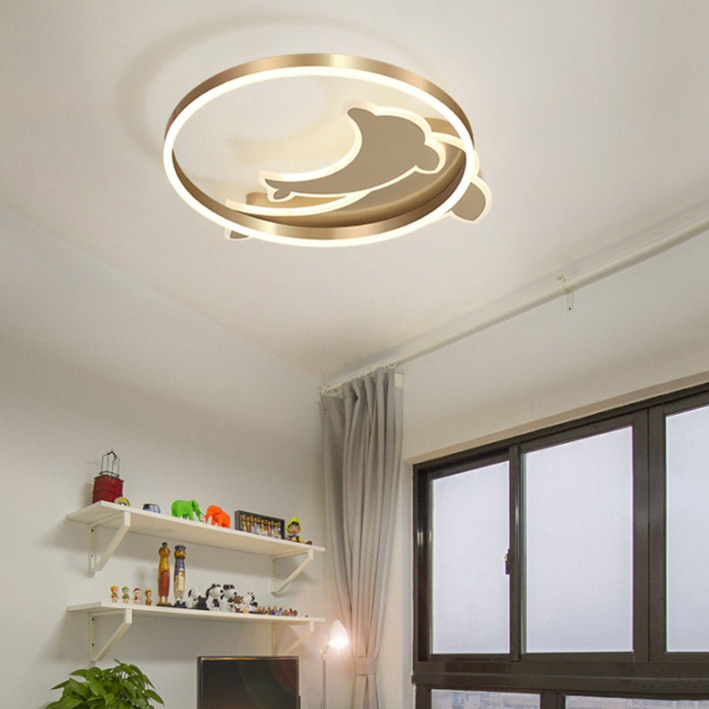 Modern Creative Dolphin LED Ceiling Lamp Three Color Dimmable Flush Mount Light Fixture