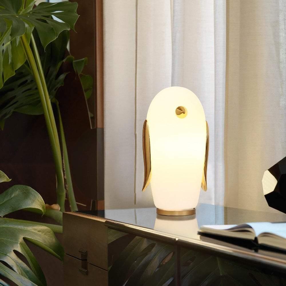 Animal Shaped Glass Table Lamp Modern Owl Rabbit Penguin Gold Bedside Nightstand Light