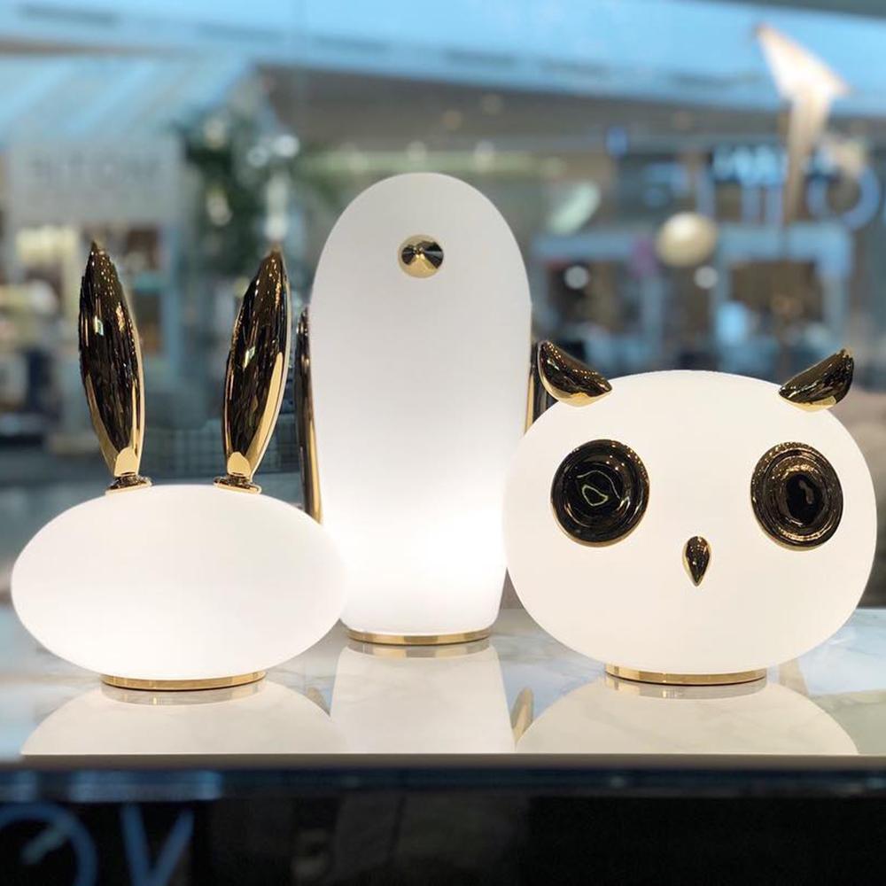 Animal Shaped Glass Table Lamp Modern Owl Rabbit Penguin Gold Bedside Nightstand Light