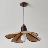 Petal Bloom Floral Linen Fabric Pendant Light Vintage Wood Walnut Hanging Ceiling Lamp
