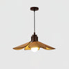 Petal Bloom Floral Linen Fabric Pendant Light Vintage Wood Walnut Hanging Ceiling Lamp