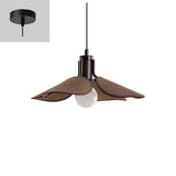 Petal Bloom Floral Linen Fabric Pendant Light Vintage Wood Walnut Hanging Ceiling Lamp