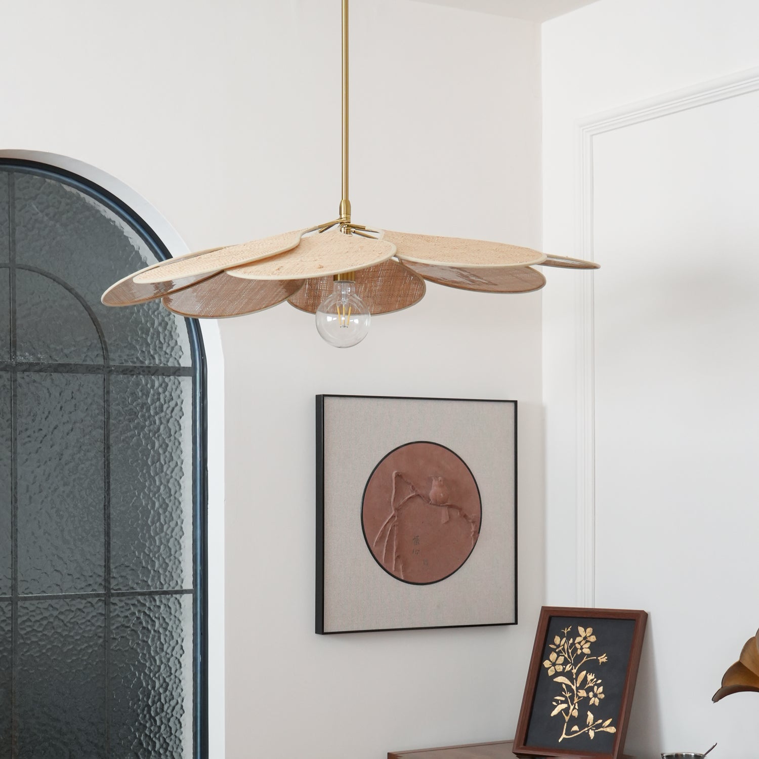 Petals Bloom Floral Rattan Pendant Light Modern Boho Ceiling Fitting for Living Room Bedroom