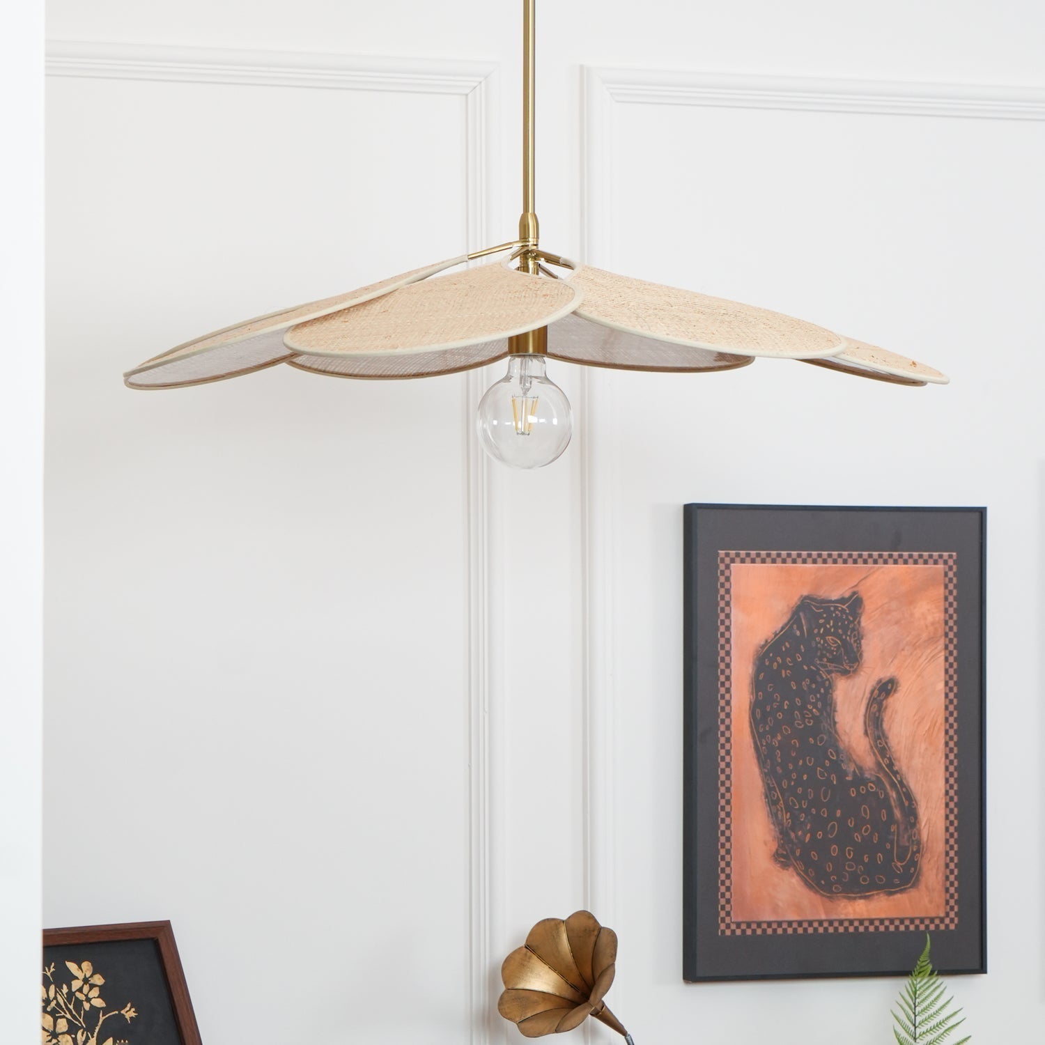 Petals Bloom Floral Rattan Pendant Light Modern Boho Ceiling Fitting for Living Room Bedroom