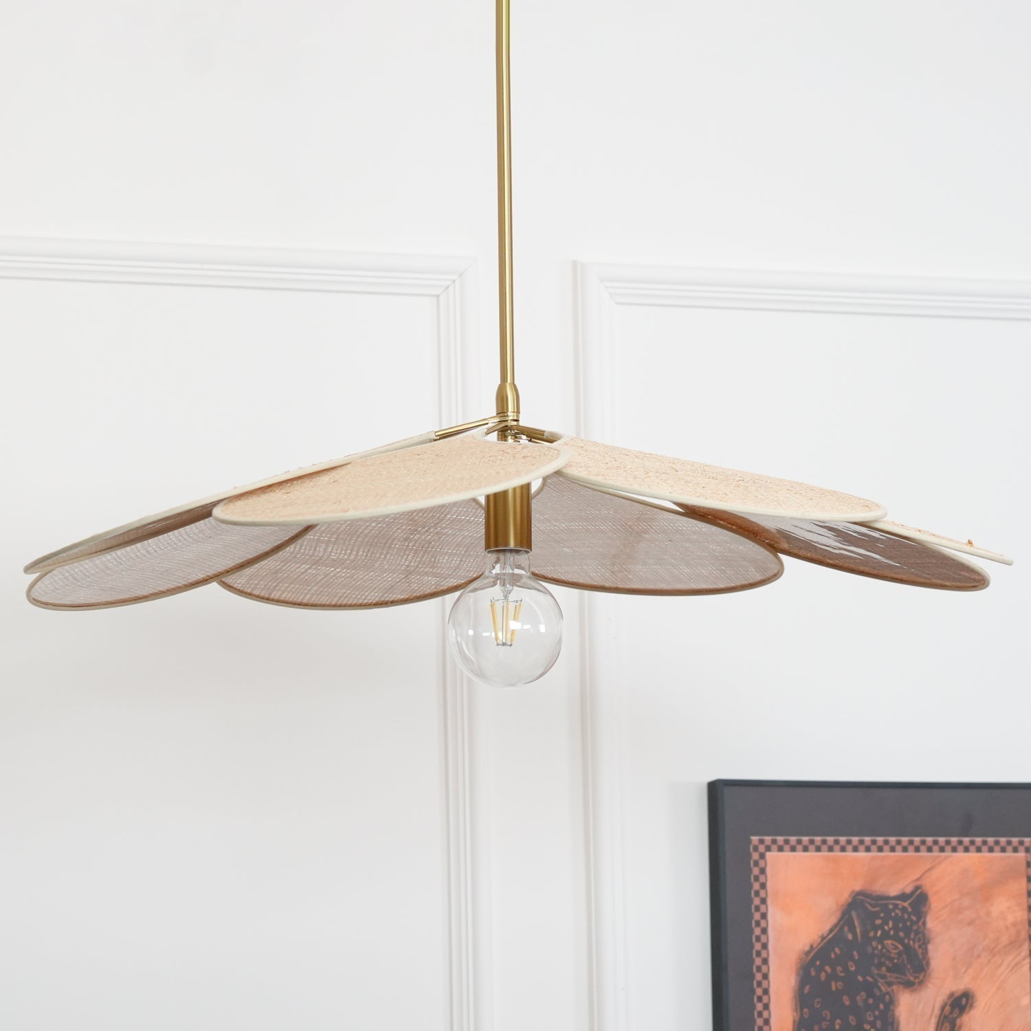 Petals Bloom Floral Rattan Pendant Light Modern Boho Ceiling Fitting for Living Room Bedroom