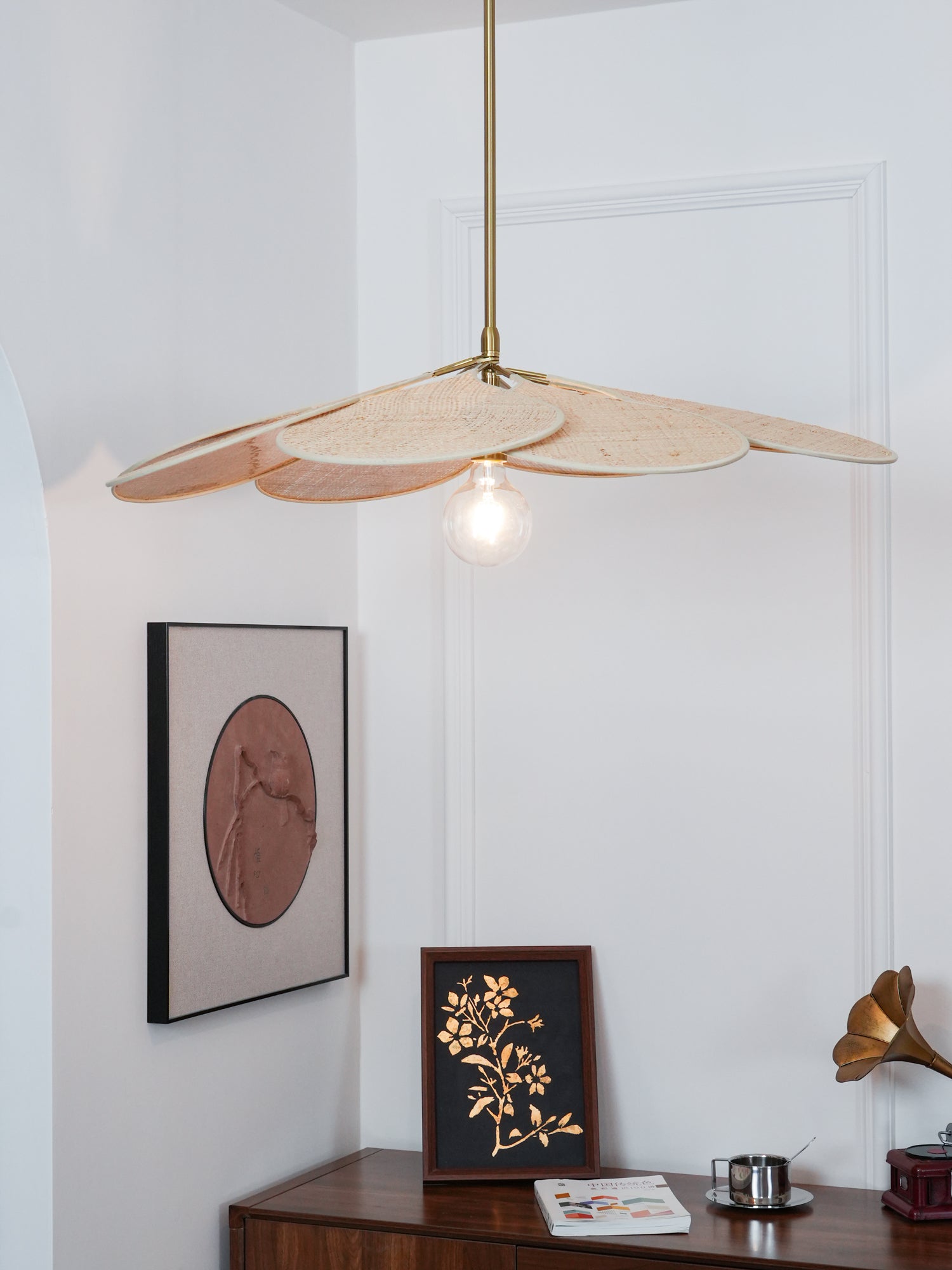 Petals Bloom Floral Rattan Pendant Light Modern Boho Ceiling Fitting for Living Room Bedroom