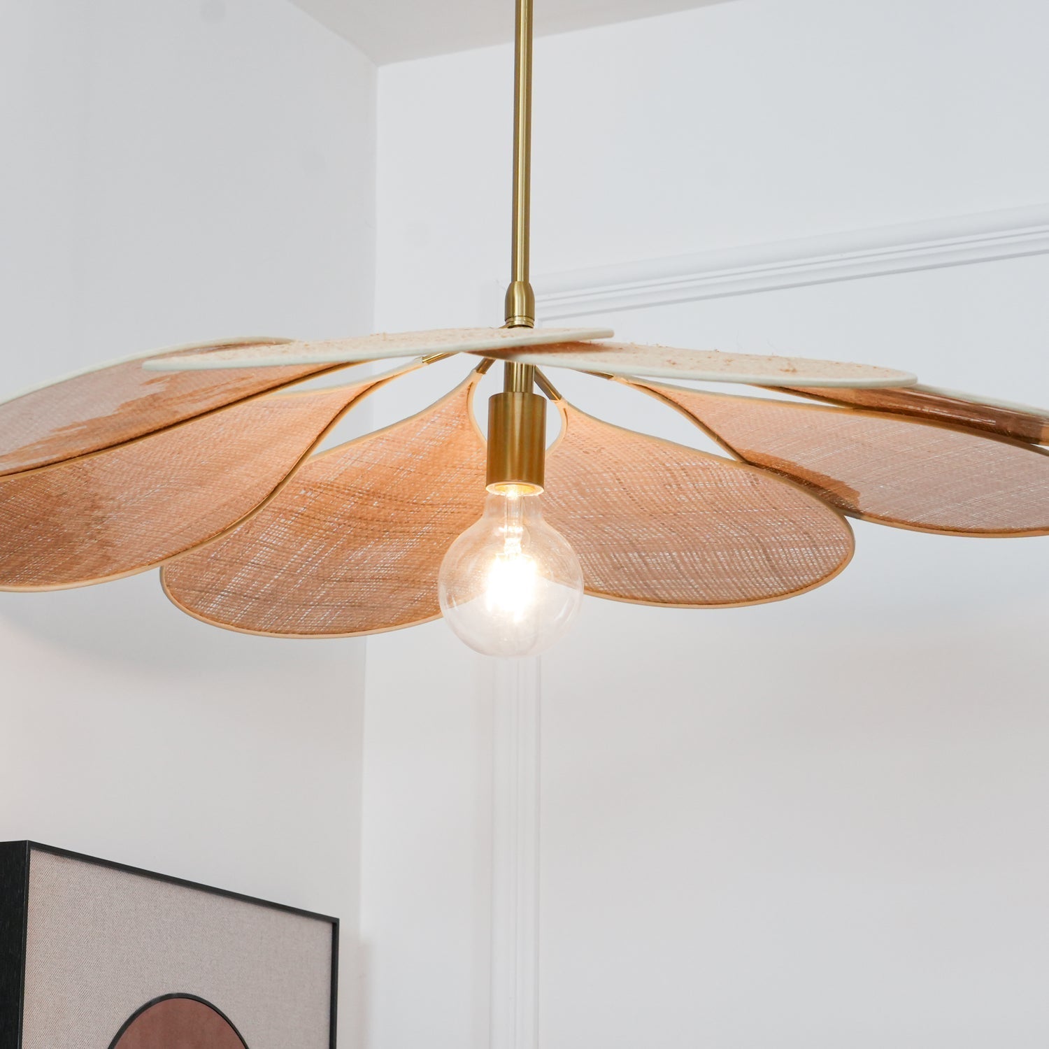 Petals Bloom Floral Rattan Pendant Light Modern Boho Ceiling Fitting for Living Room Bedroom