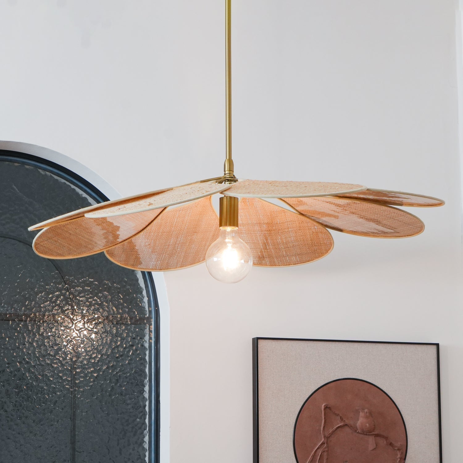 Petals Bloom Floral Rattan Pendant Light Modern Boho Ceiling Fitting for Living Room Bedroom