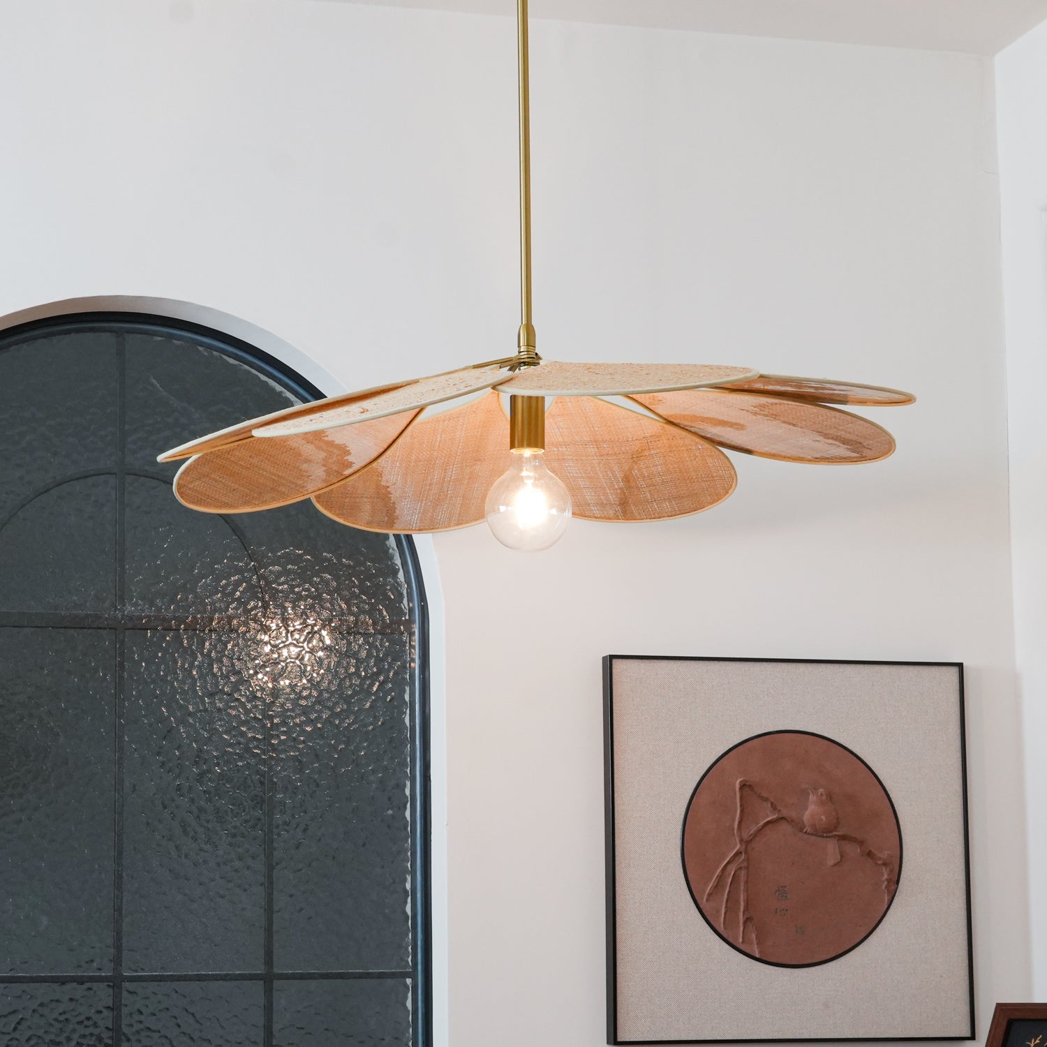 Petals Bloom Floral Rattan Pendant Light Modern Boho Ceiling Fitting for Living Room Bedroom