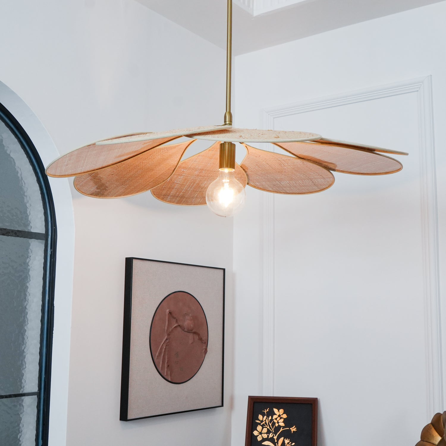 Petals Bloom Floral Rattan Pendant Light Modern Boho Ceiling Fitting for Living Room Bedroom