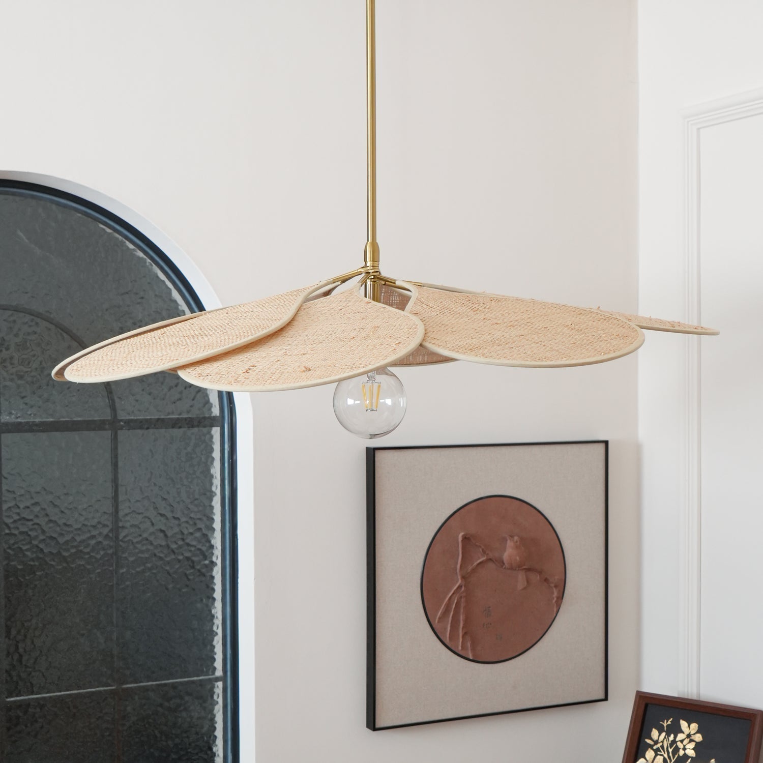 Petals Bloom Floral Rattan Pendant Light Modern Boho Ceiling Fitting for Living Room Bedroom