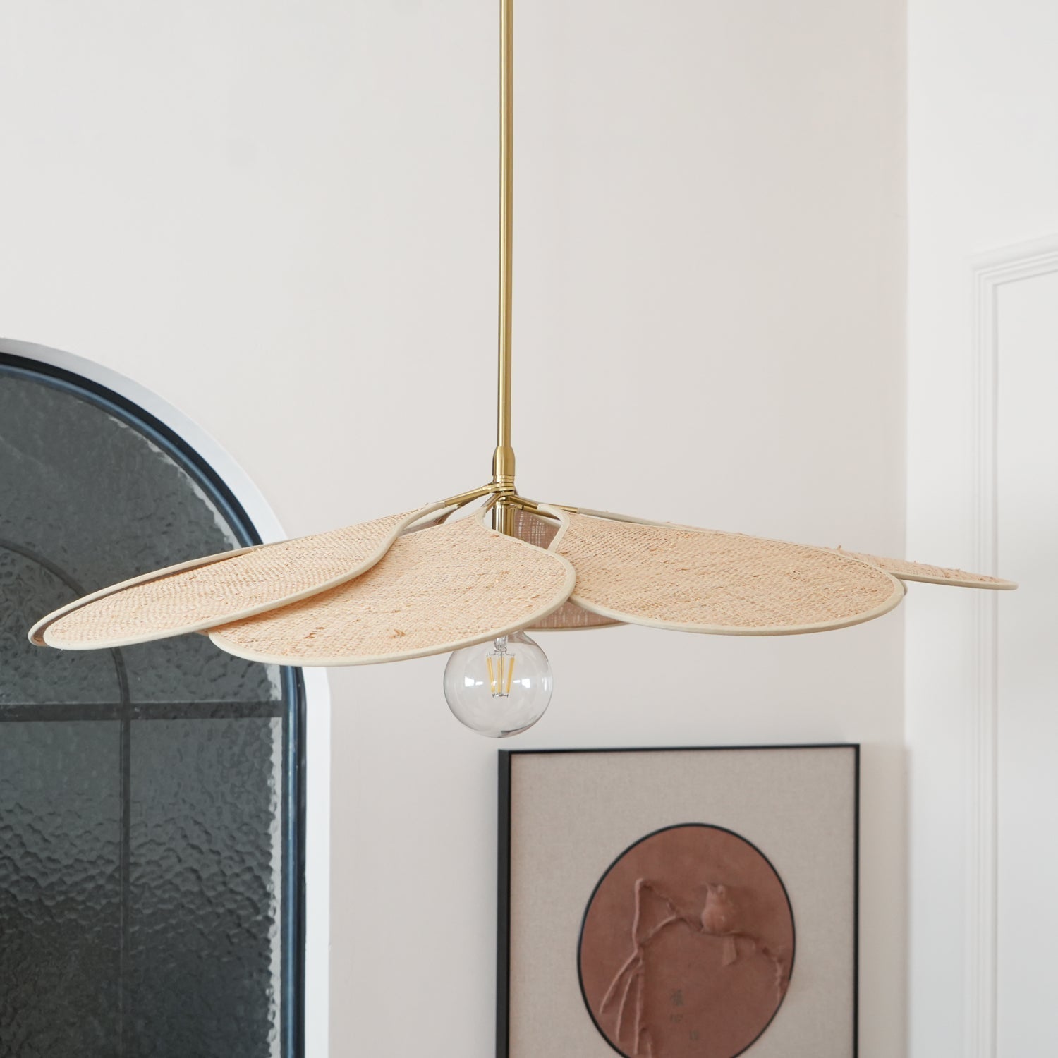 Petals Bloom Floral Rattan Pendant Light Modern Boho Ceiling Fitting for Living Room Bedroom