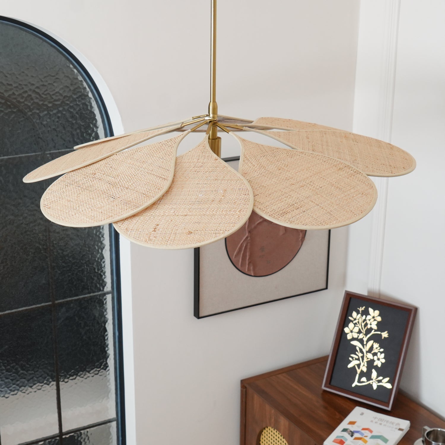 Petals Bloom Floral Rattan Pendant Light Modern Boho Ceiling Fitting for Living Room Bedroom