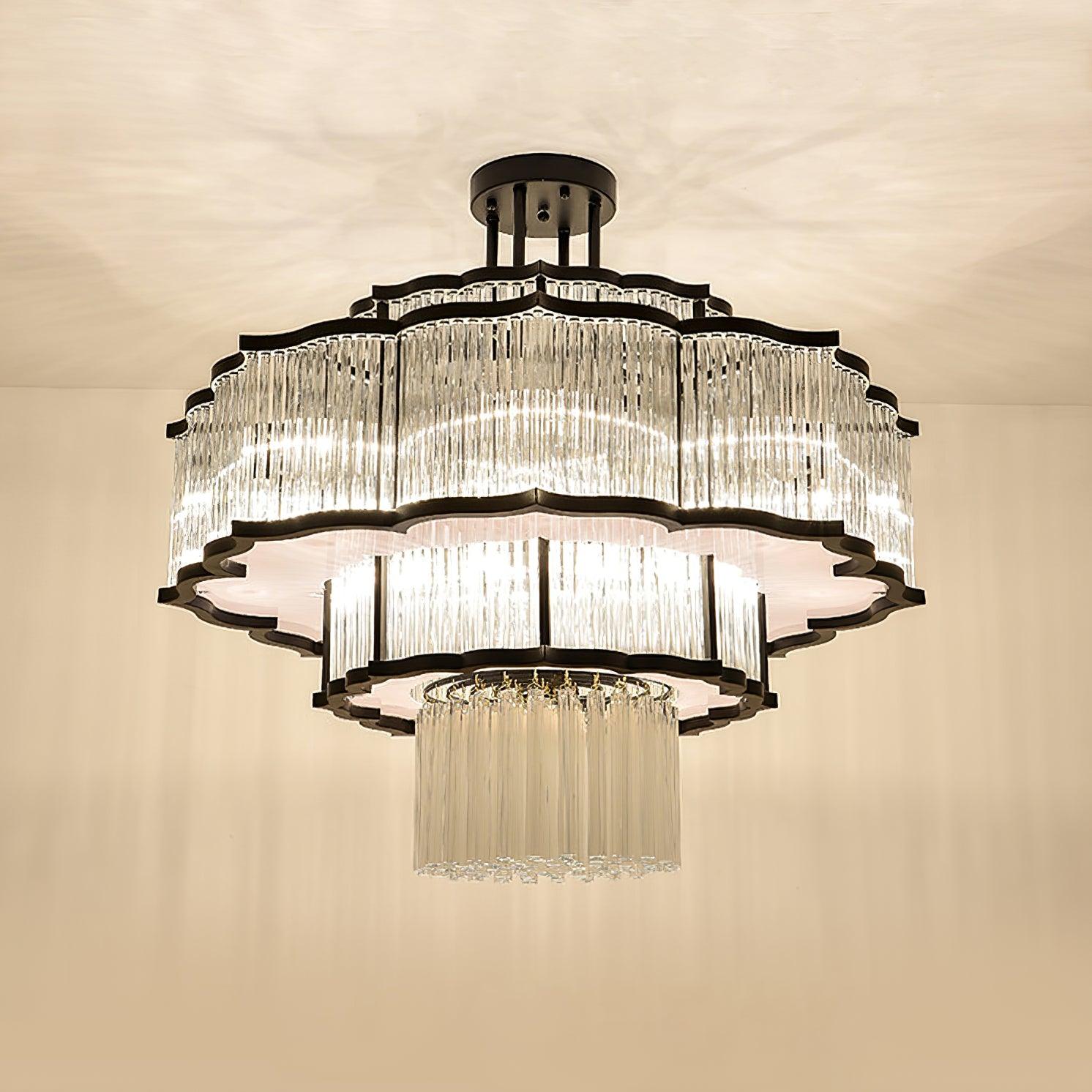 Pharo II Tiered Crystal Pendant Light Modern Luxury Chandelier in Gold and Black Finish
