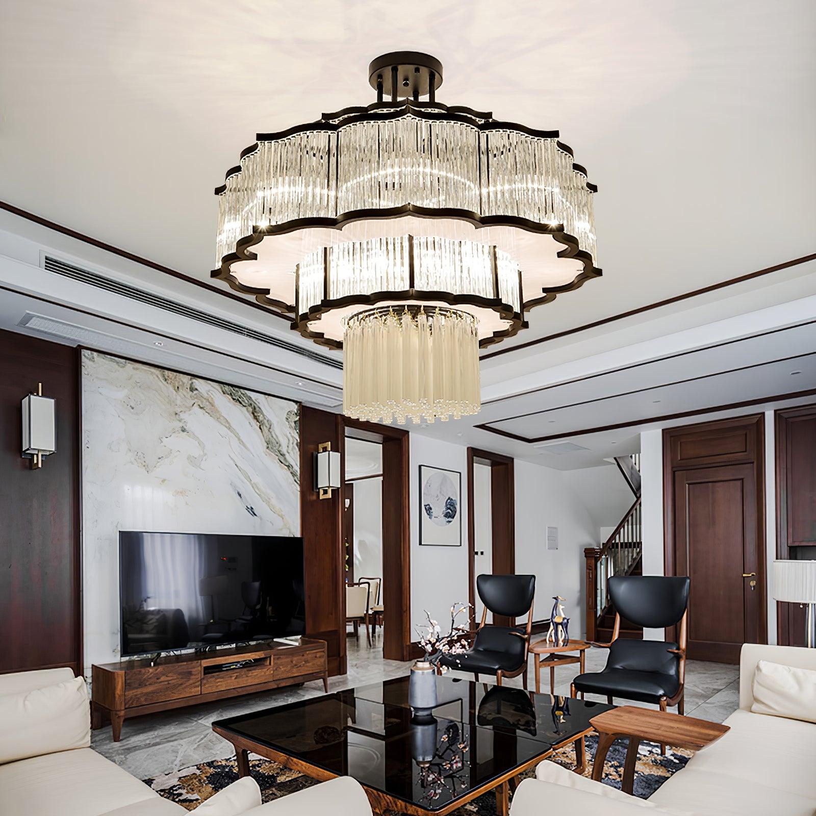 Pharo II Tiered Crystal Pendant Light Modern Luxury Chandelier in Gold and Black Finish